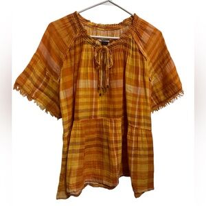 Pilcro by Anthropology Bette babydoll orange gingham blouse 100% cotton